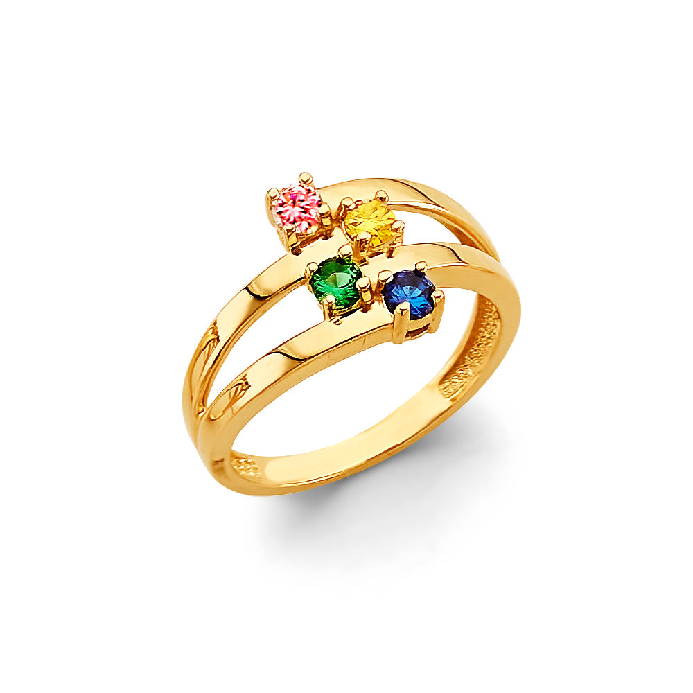 14K Yellow Gold 4-Stone Multicolor CZ Family Ring