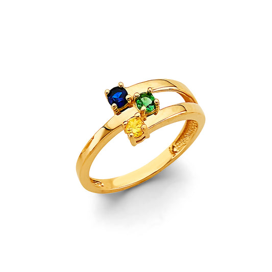 14K Yellow Gold 3-Stone Multicolor CZ Family Ring