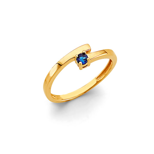 14K Yellow Gold Synthetic Sapphire Blue CZ Accent Ring