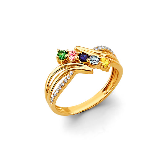 14K Yellow Gold 5-Stone Multicolor CZ Family Ring