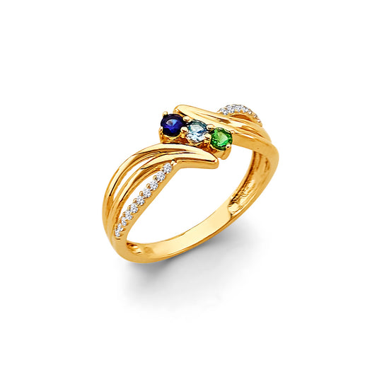14K Yellow Gold 3-Stone Multicolor CZ Family Ring