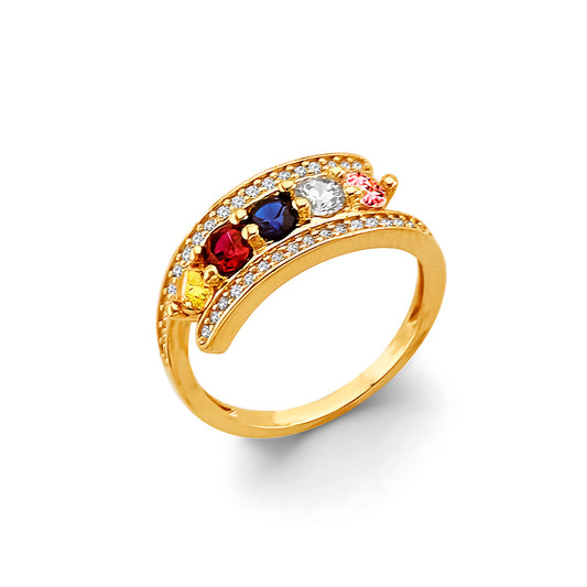 14K Yellow Gold 5-Stone Multicolor CZ Family Ring