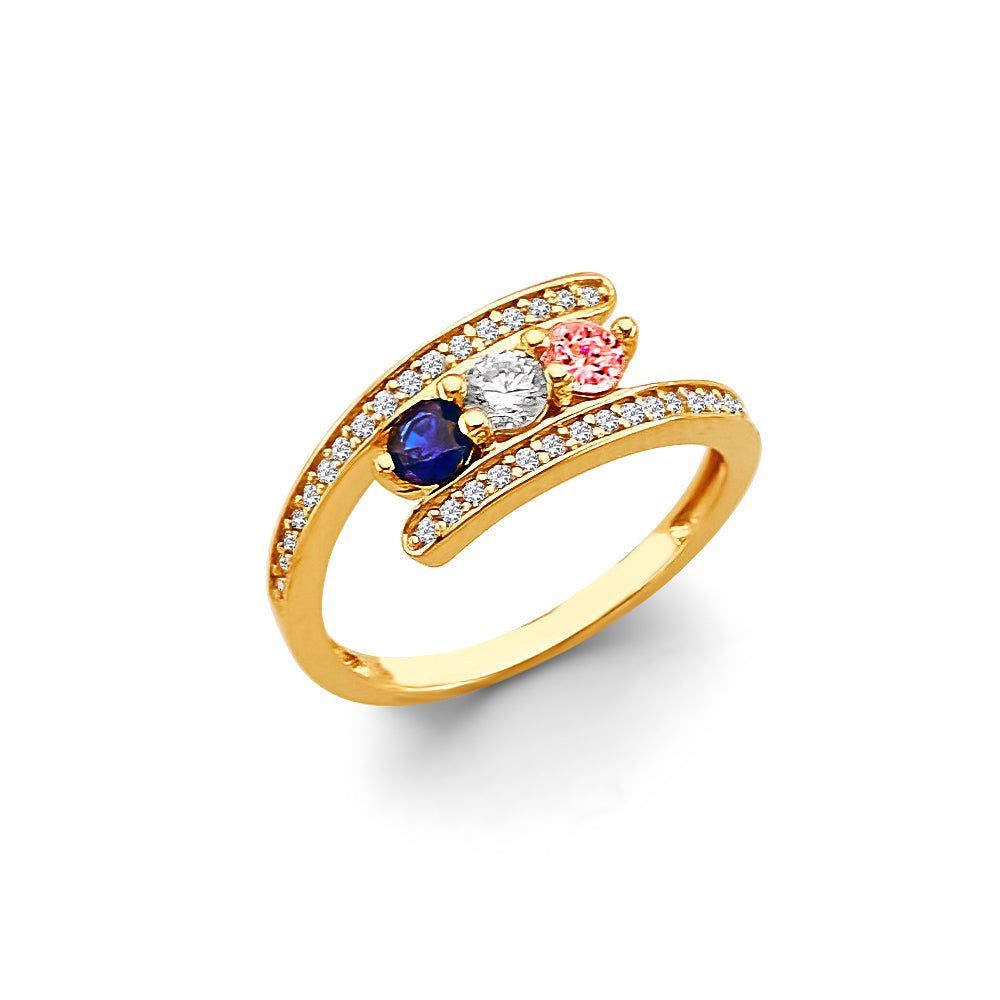 14K Yellow Gold 3-Stone Multicolor CZ Family Ring