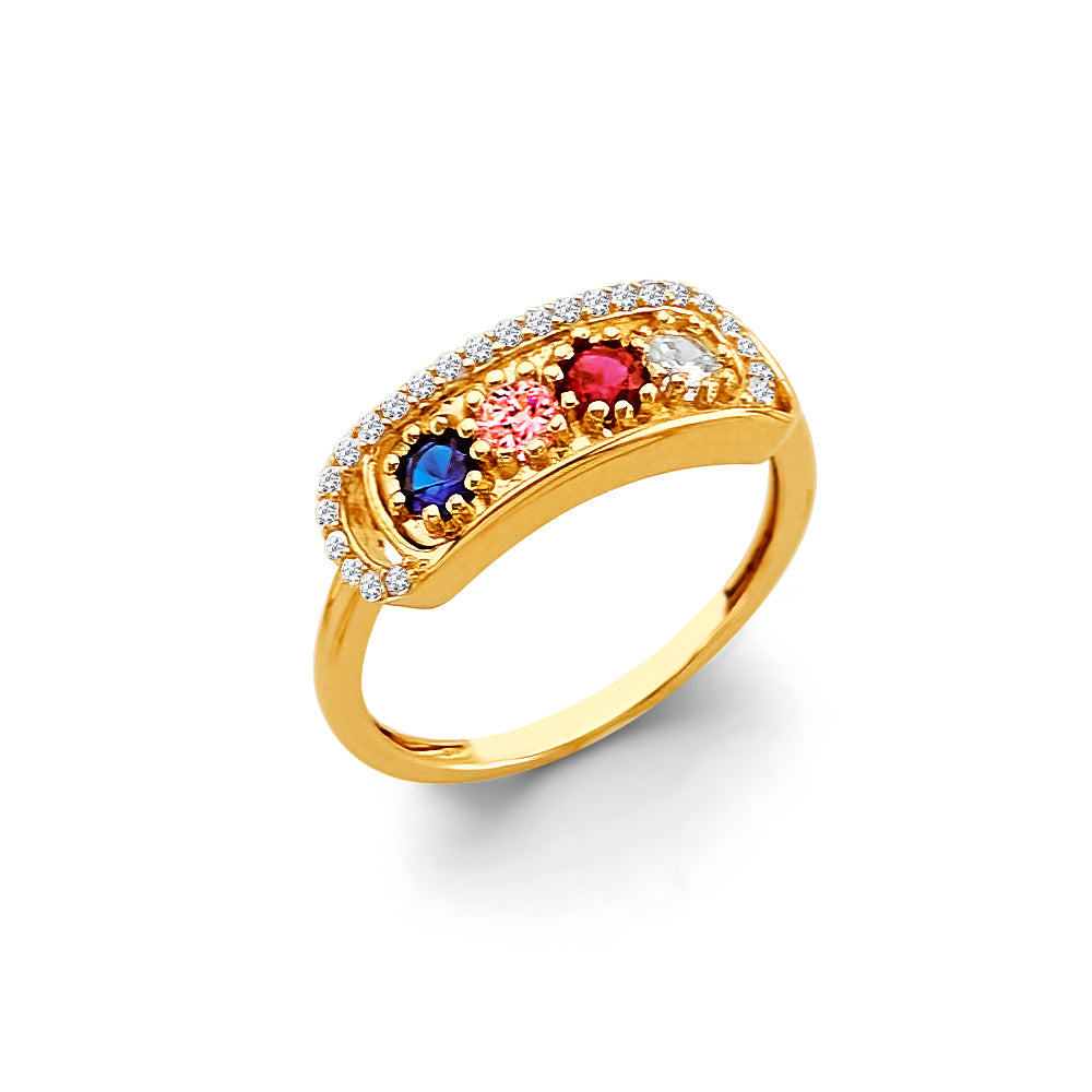 14K Yellow Gold 4-Stone Multicolor CZ Family Ring