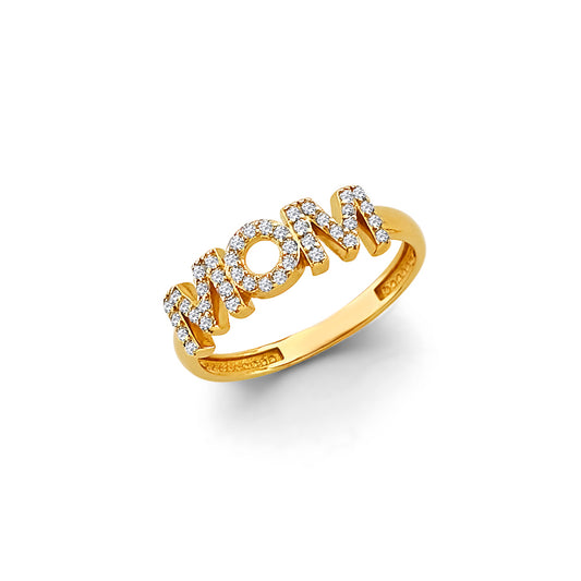 14K Yellow Gold Mom Design CZ Ring