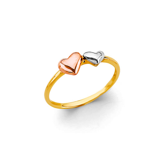 14K Tri-Color Gold Women’s Double Heart Ring