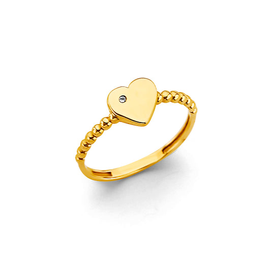 14K Yellow Gold Women’s Heart Beaded CZ Ring