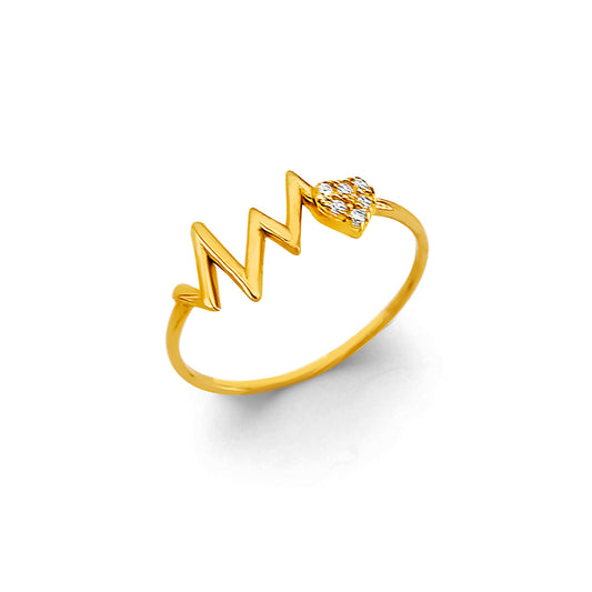 14K Yellow Gold Women’s Heartbeat CZ Ring