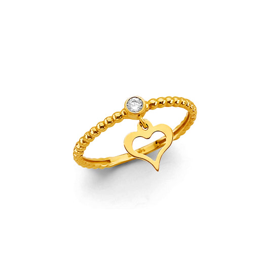 14K Yellow Gold Women’s Open Heart Dangle CZ Ring