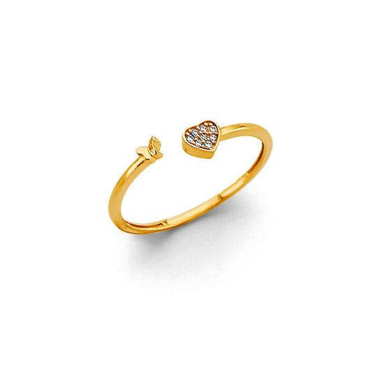 14K Yellow Gold Women’s Open Heart & Butterfly CZ Ring