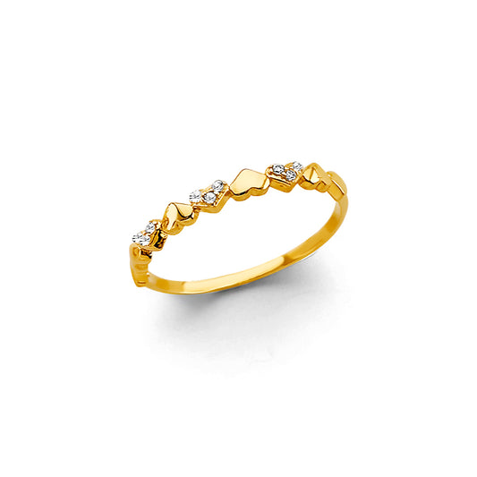 14K Yellow Gold Women’s CZ Heart Band Ring