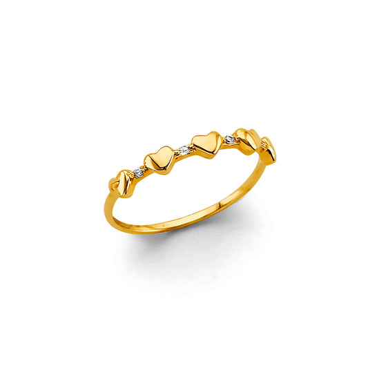 14K Yellow Gold Women’s Alternating Heart CZ Band Ring