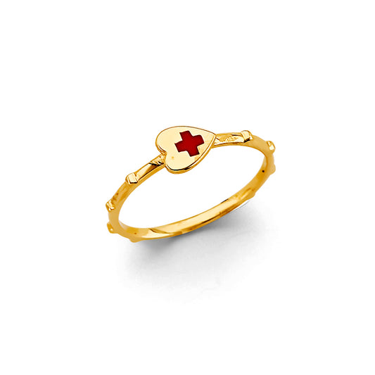 14K Yellow Gold Women’s Red Cross Heart Ring