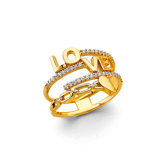 14K Yellow Gold Women’s Love CZ Triple Band Ring