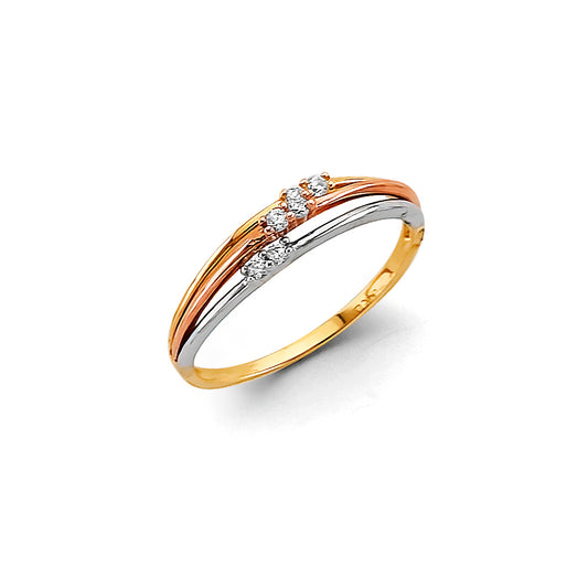 14K Tri-Color Gold CZ Light Band Ring