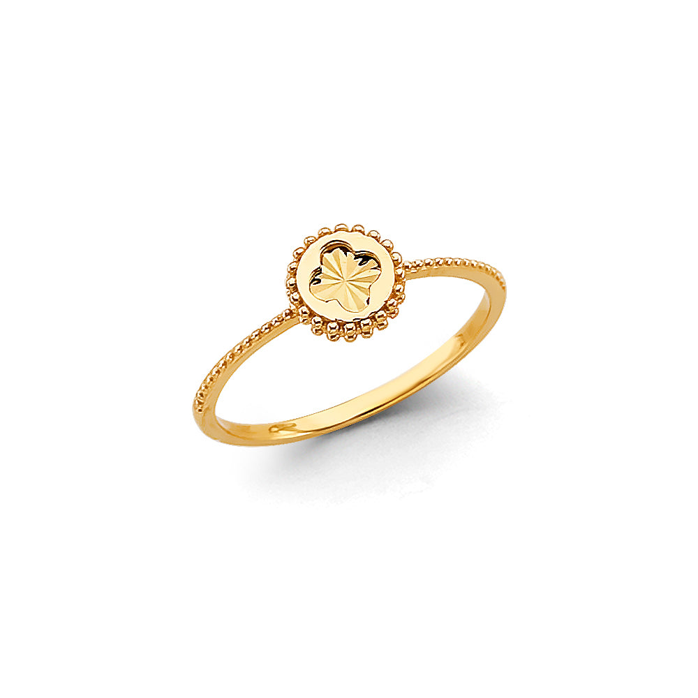 14K Yellow Gold Clover Medallion Ring