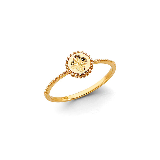 14K Yellow Gold Clover Medallion Ring