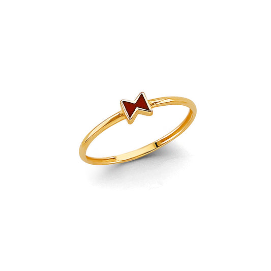 14K Yellow Gold Red Enamel Bow Ring