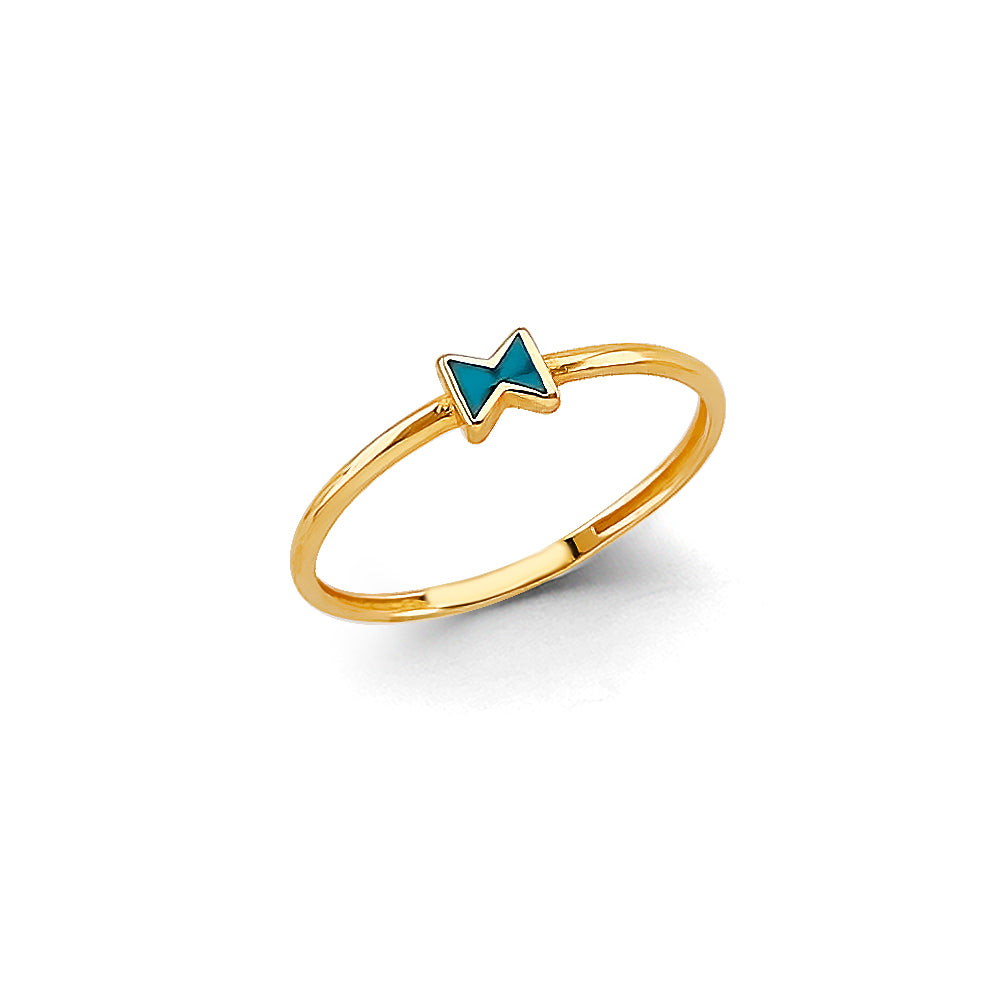 14K Yellow Gold Turquoise Enamel Bow Ring