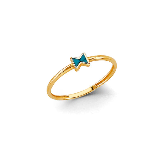14K Yellow Gold Turquoise Enamel Bow Ring