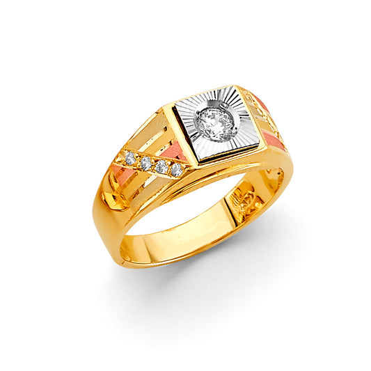 14K Tri-Color Gold Men’s Ring accented with Cubic Zirconia