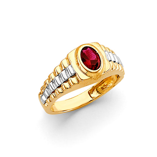 14K Yellow Gold Men’s Synthetic Ruby Oval Design Ring