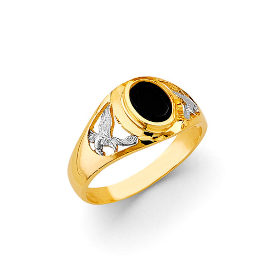 14K Two-Tone Gold Men’s Eagle Design Oval Black CZ Ring