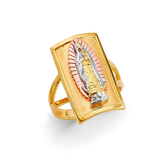 14K Tri-Color Gold Virgin Guadalupe Rectangle Design Women’s Ring
