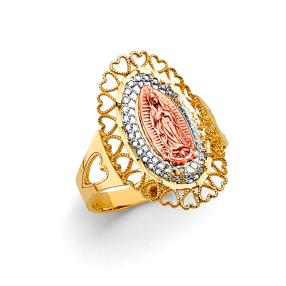 14K Tri-Color Gold Virgin Guadalupe Filigree Design Women’s Ring