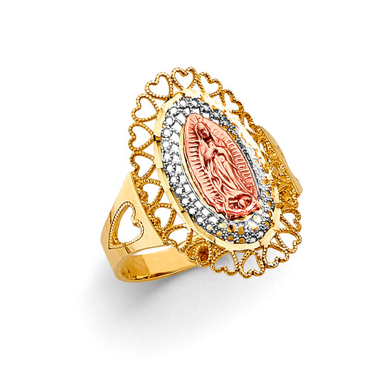 14K Tri-Color Gold Virgin Guadalupe Filigree Design Women’s Ring