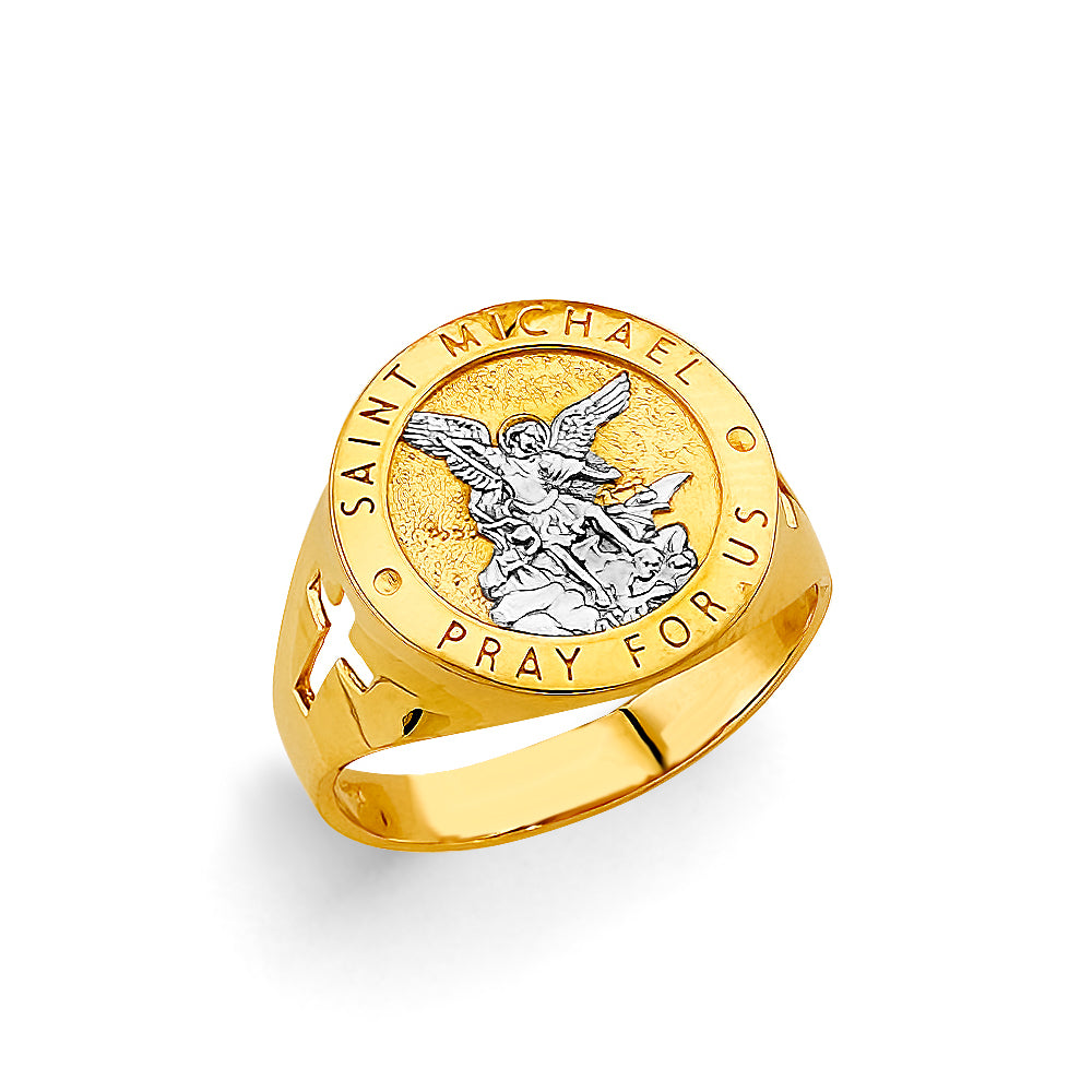 14K Two-Tone Gold Men’s Saint Michael Medallion Design Ring