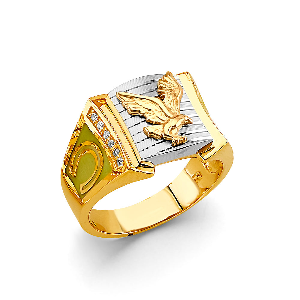 14K Two-Tone Gold Men’s Eagle Square Design CZ Ring
