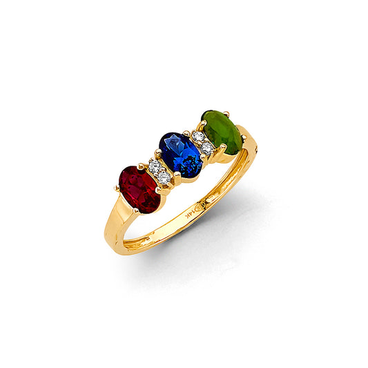 14K Yellow Gold Women’s Three-Stone Multicolor CZ Ring