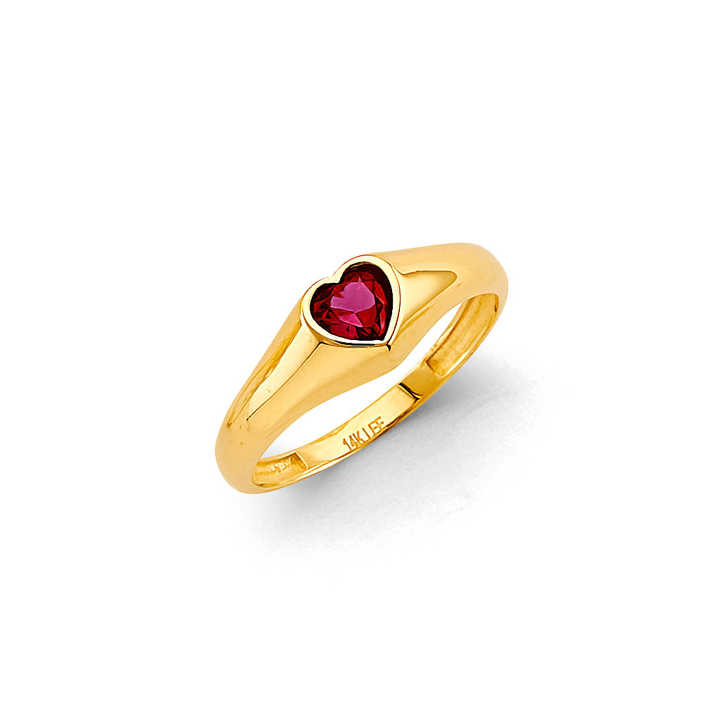 14K Yellow Gold Women’s Heart Design Synthetic Red Ruby CZ Ring