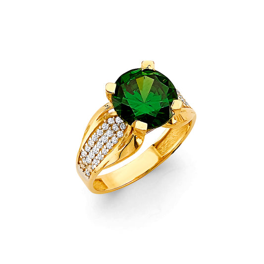 14K Yellow Gold Round Cut Synthetic Emerald Green CZ Cluster Ring