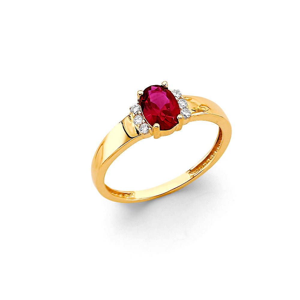 14K Yellow Gold Synthetic Red Ruby CZ Oval Ring