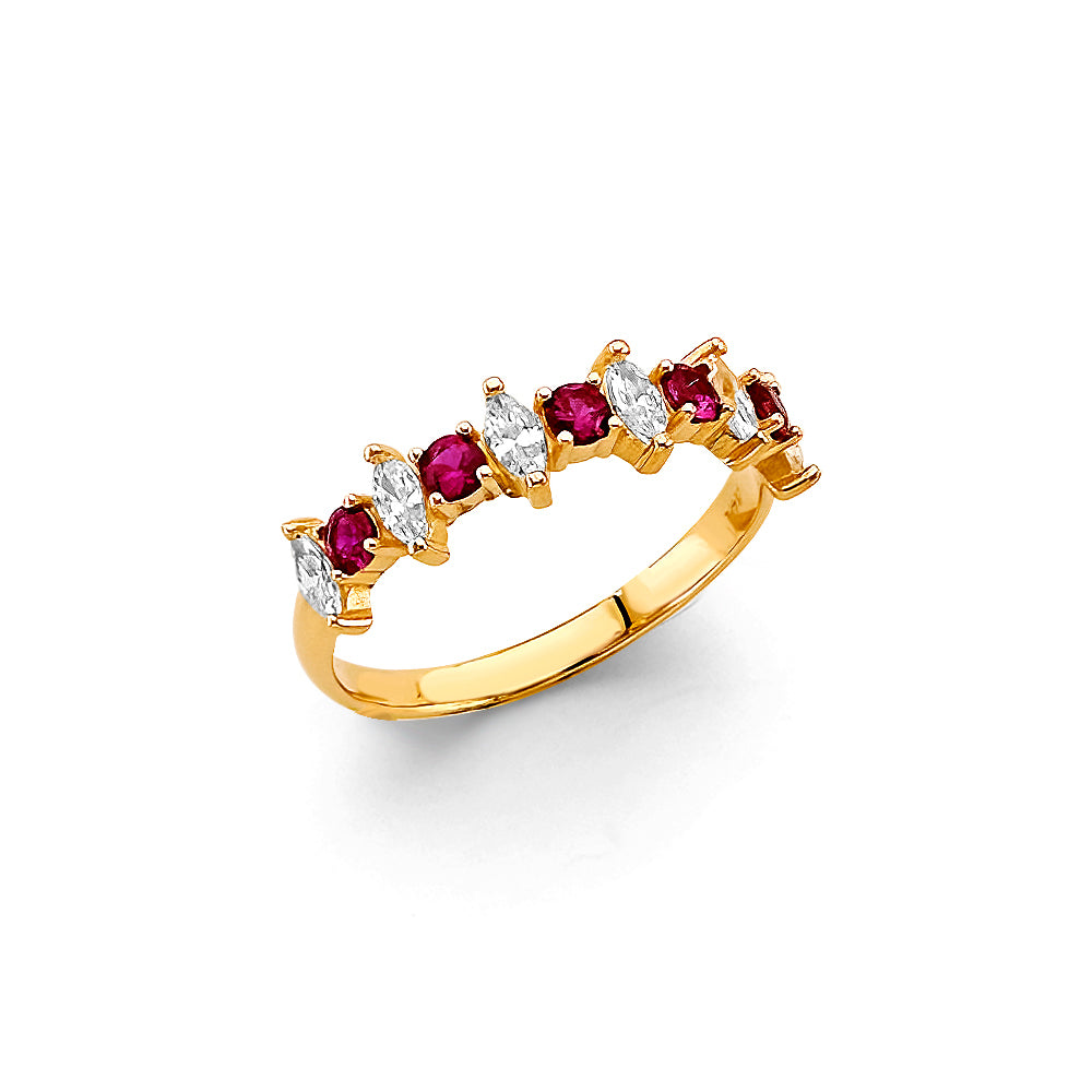 14K Yellow Gold Synthetic Red Ruby CZ Alternating Marquise Band Ring