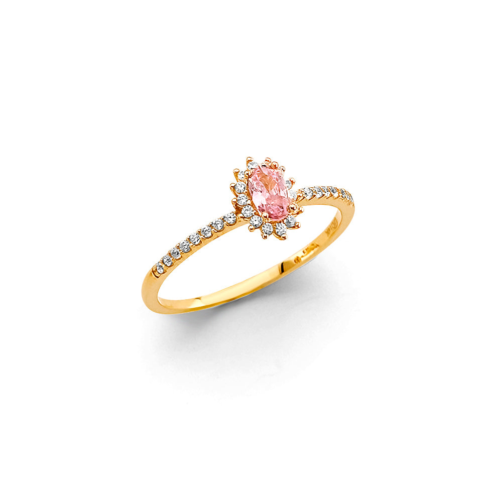 14K Yellow Gold Aquamarine CZ Oval Halo Ring