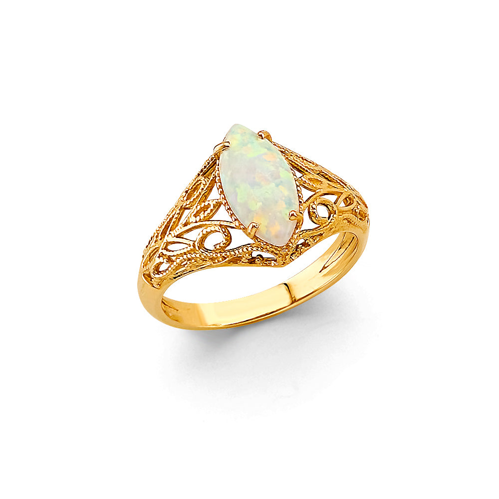 14K Yellow Gold Marquise Opal Filigree Ring