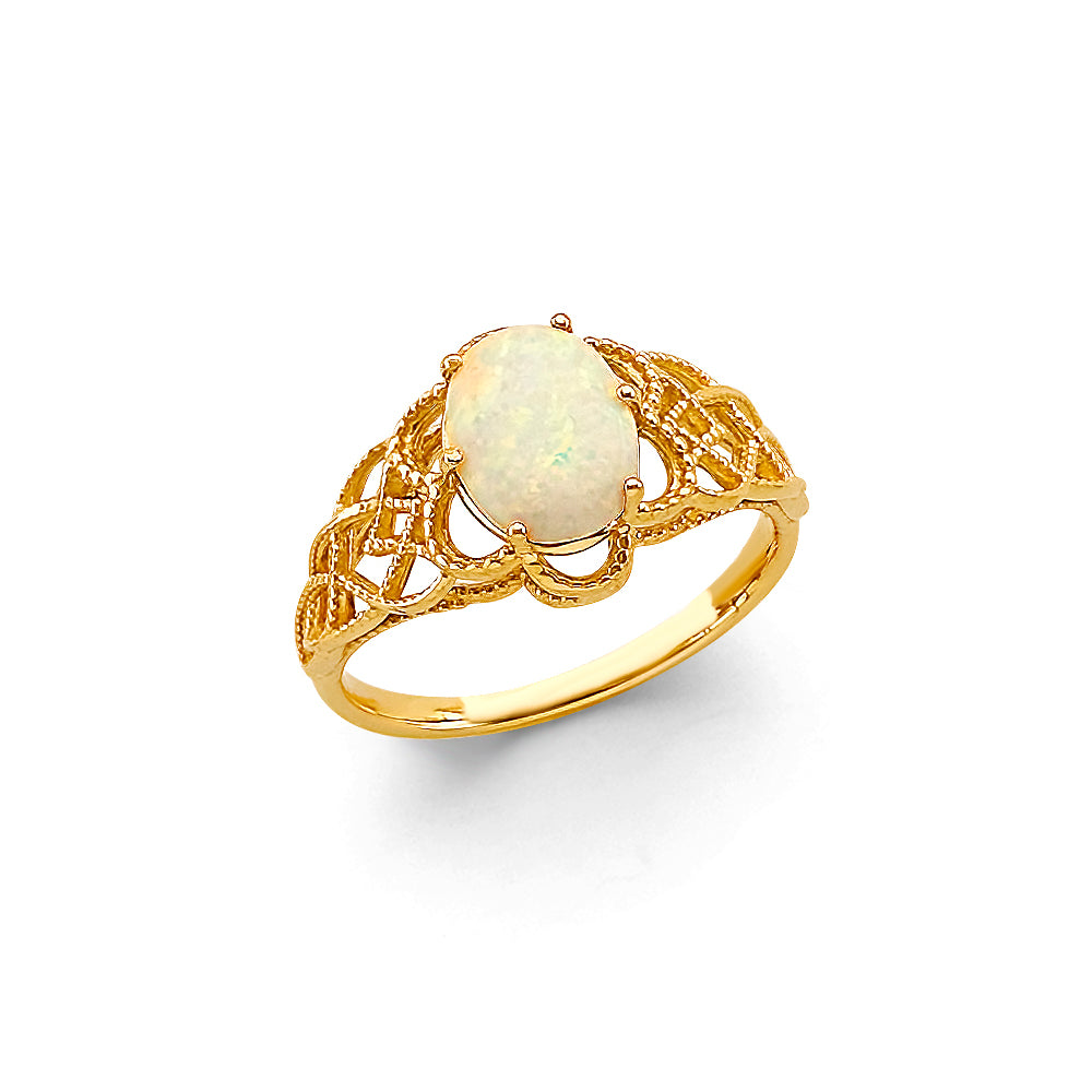 14K Yellow Gold Oval Opal Filigree Ring