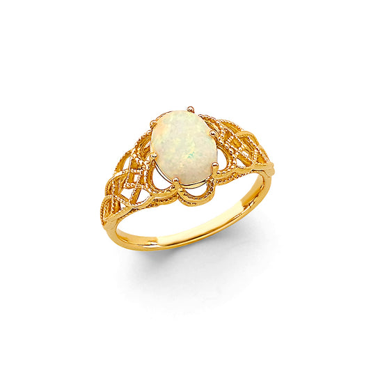 14K Yellow Gold Oval Opal Filigree Ring