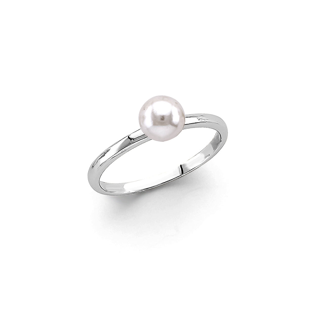 14K White Gold Pearl Solitaire Ring