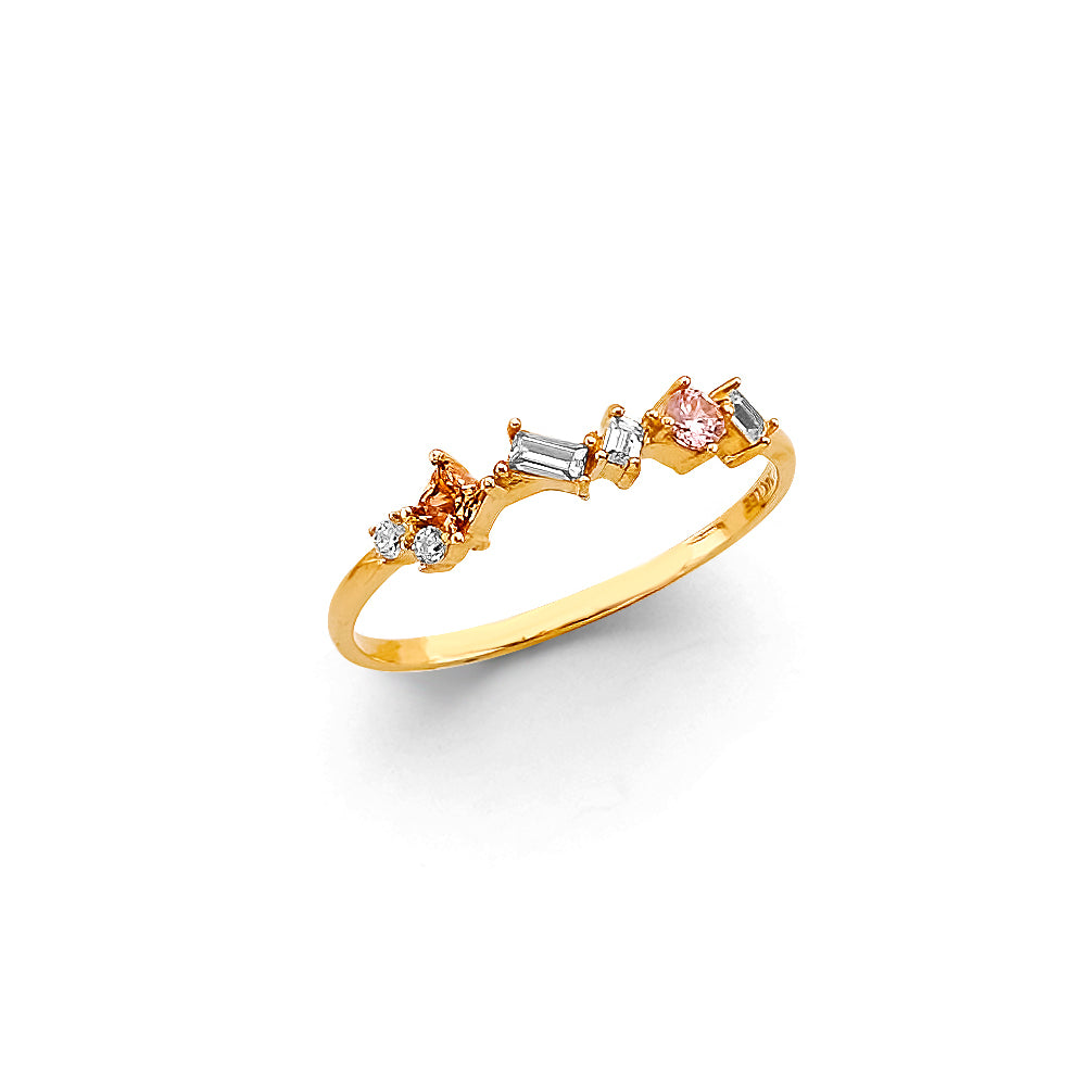 14K Yellow Gold Multicolor CZ Band Ring