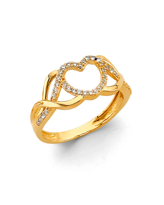 14K Yellow Gold Women’s CZ Heart Ring