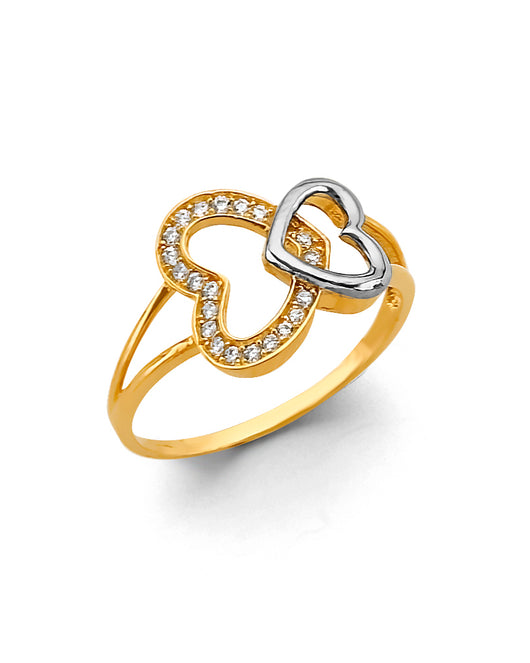 14K Yellow Gold Women’s CZ Heart Ring