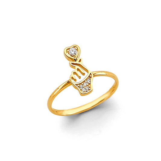 14K Yellow Gold Women’s Hand Holding Heart CZ Ring