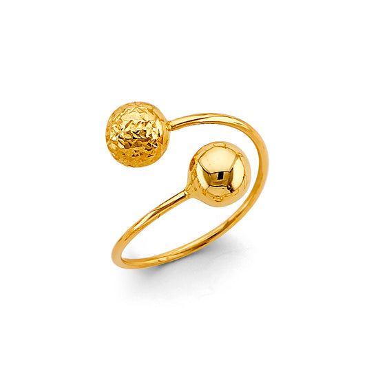 14K Yellow Gold Women’s Double Ball Bypass Design Ring