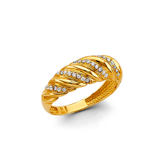 14K Yellow Gold Women’s Twisted Rope Design CZ Ring