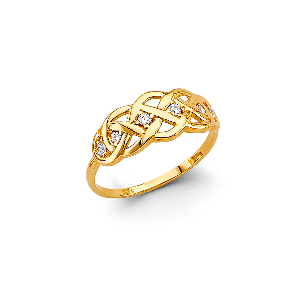 14K Yellow Gold Women’s Interwoven Knot CZ Ring