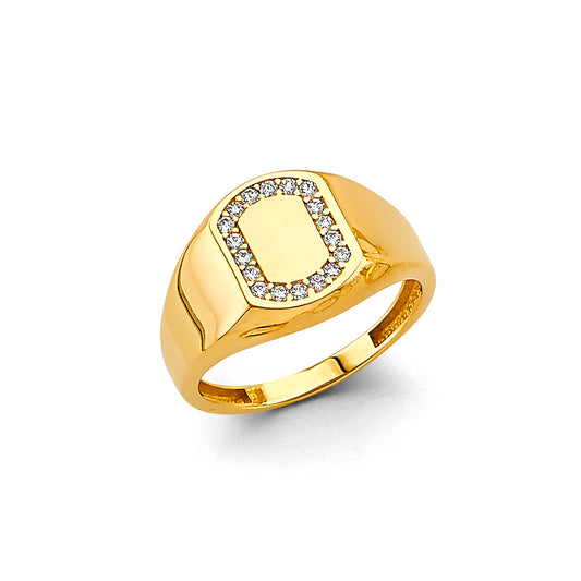 14K Yellow Gold Women’s CZ Halo Signet Ring